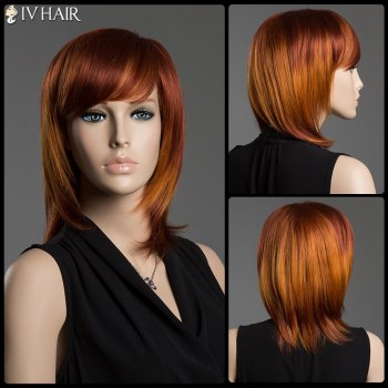 Multi-Colored Medium Side Bang Human Hair Straight Siv Hair Capless Wig