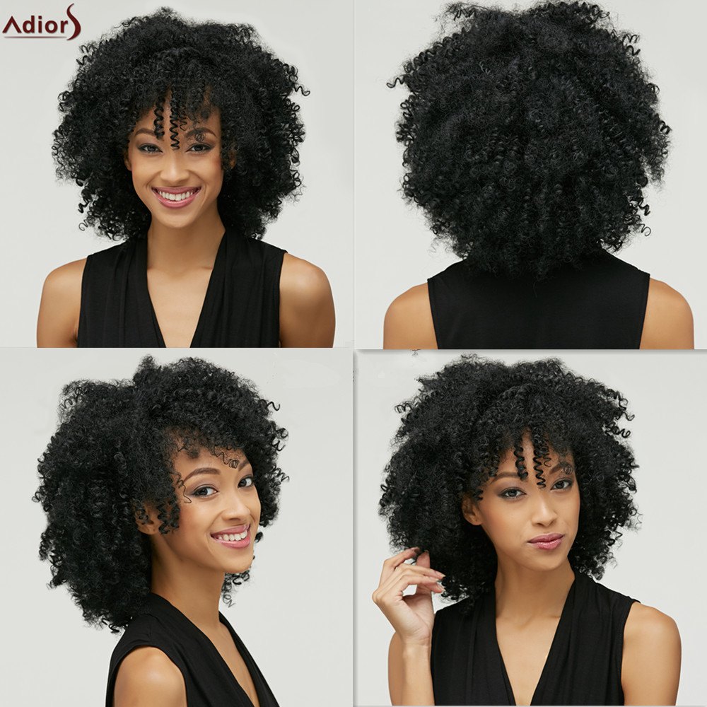 Fluffy Afro Curly Heat Resistant Fiber Fashion Medium Capless Adiors Wig For Women