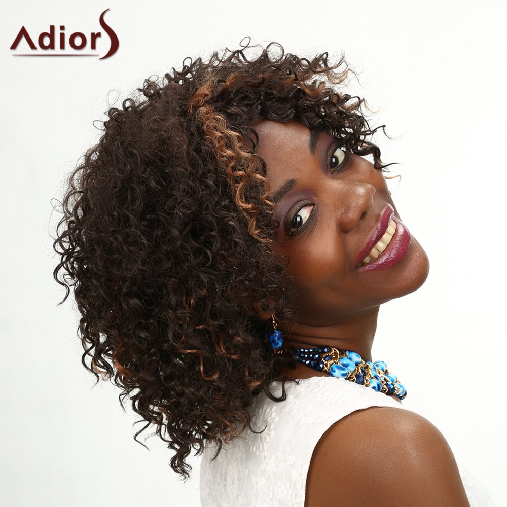 Adiors Highlight Medium Middle Parting Kinky Curly Synthetic Wig