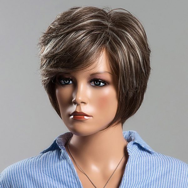Trendy Straight Layered Human Hair Mixed Color Siv Hair Capless Wig For Women