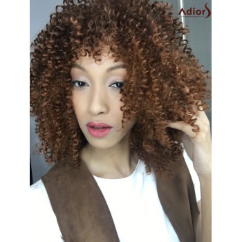 Stylish Medium Brown Synthetic Towheaded Afro Curly Capless Wig For Women
