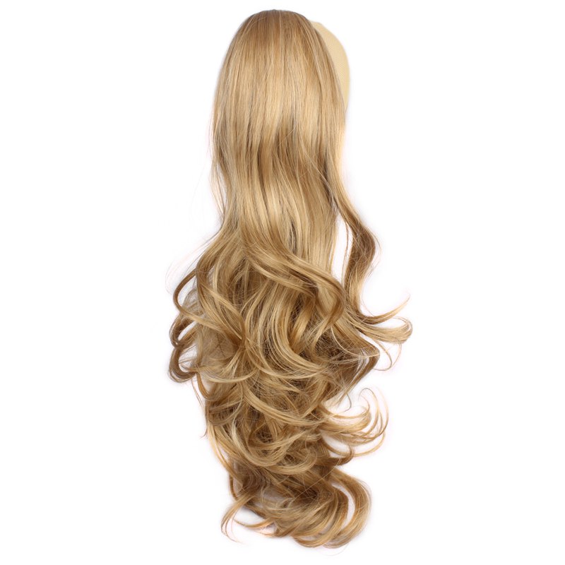 Fluffy Wave Claw Clip Vogue Long Brown Blonde Mixed Synthetic Ponytail For Women