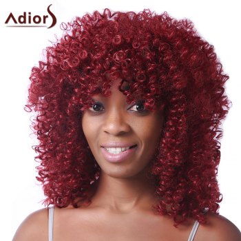 Trendy Red Medium Synthetic Fluffy Afro Curly Women's Capless Wig