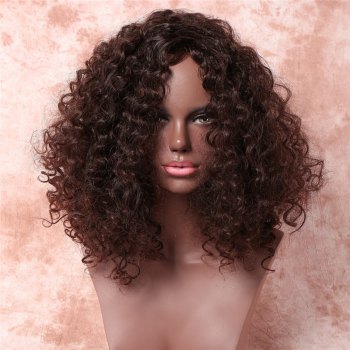 Vogue Dark Brown Medium Synthetic Fluffy Kinky Curly Capless Wig For Women